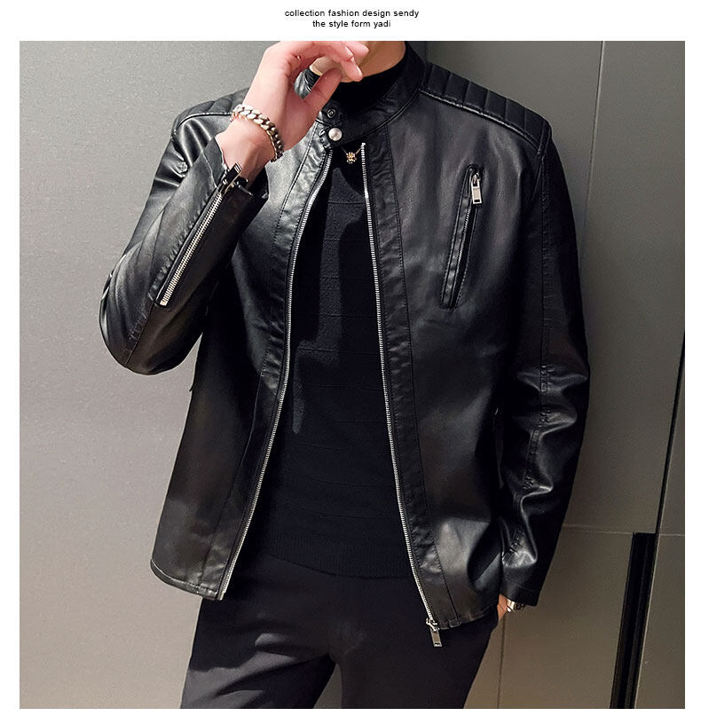 Men Leather Jacket Stand Collar Slim Pu Leather Jackets Spring Autumn Fashion Mens Motorcycle Causal Coat Male Moto Biker Coats