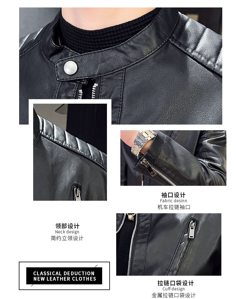 Men Leather Jacket Stand Collar Slim Pu Leather Jackets Spring Autumn Fashion Mens Motorcycle Causal Coat Male Moto Biker Coats