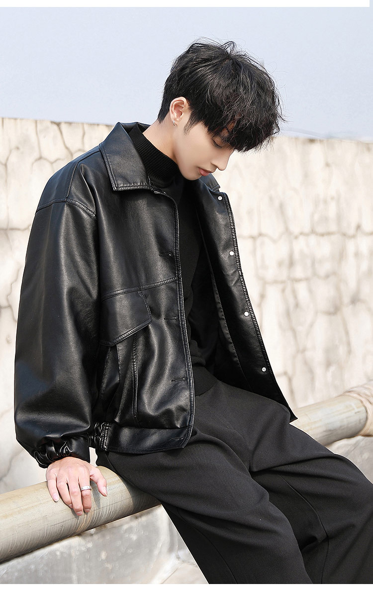 2023PU Leather Jacket Men Black Soft Faux Leather Jacket Motorcycle Biker Fashion Leather Coats Male Bomber Jacket Pockets
