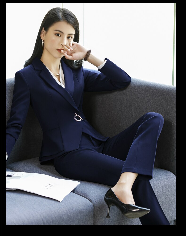 2022 Formal Office Two-Piece Formal Long Sleeve Polyester Pant Ladies Business Coat Skirt Set Women's Suits S-4XL