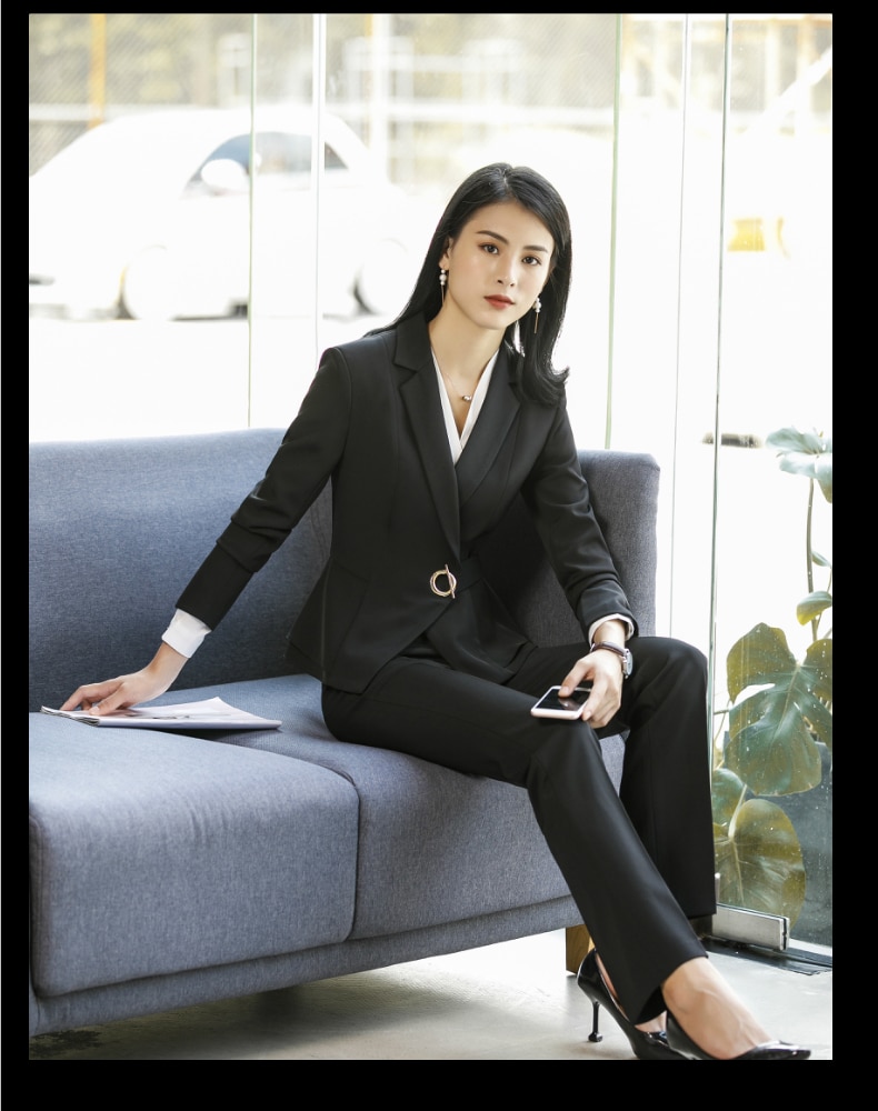 2022 Formal Office Two-Piece Formal Long Sleeve Polyester Pant Ladies Business Coat Skirt Set Women's Suits S-4XL