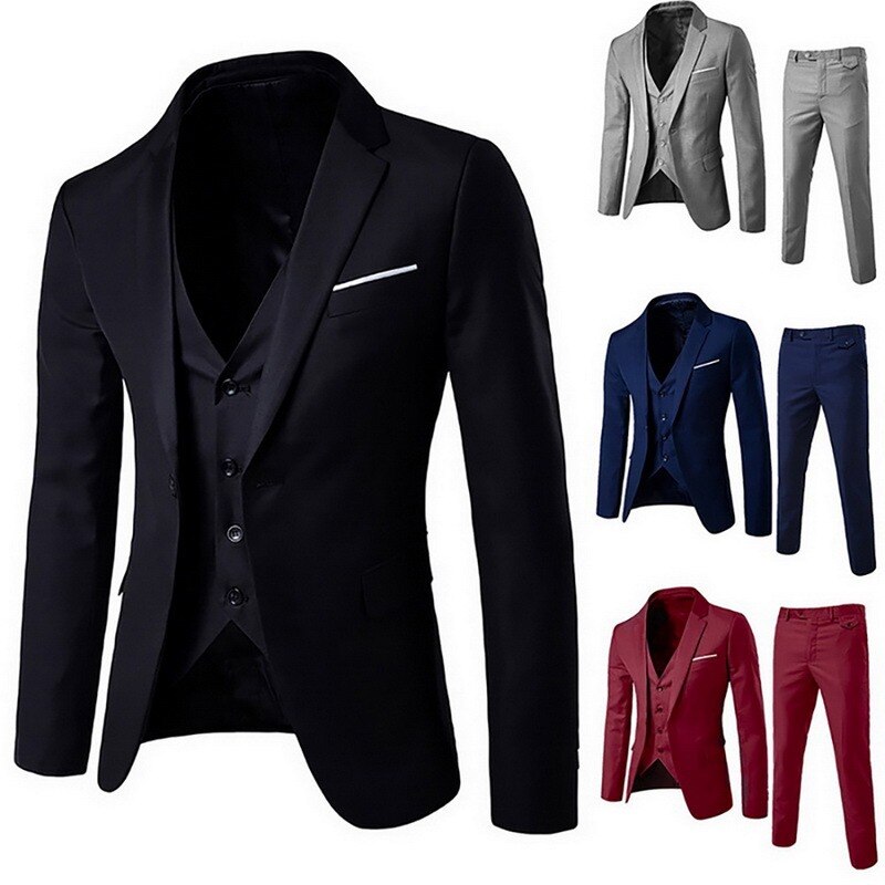 Men Business Suit Jackets+Vest+Pants Three-piece Suit Men's High Quality Business Blazers Best Wedding Groom Formal Suit Tuxedo