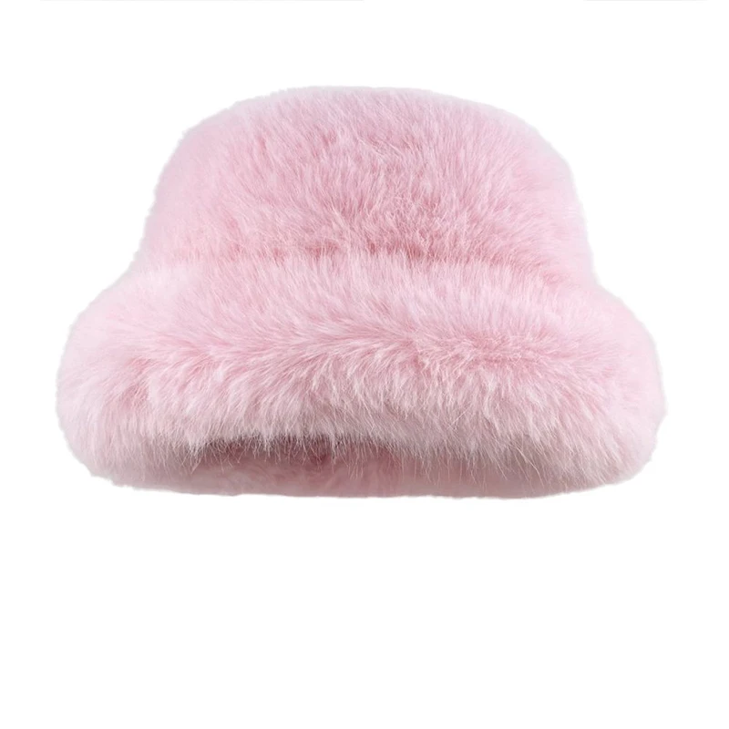 Real Fur Hat Round Plush Cap For Women Autumn-Winter Hats Natural Fur Fluffy Popular Plush Senior Sense Bucket Hat