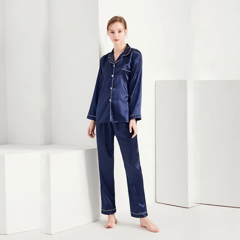 Womens Silk Satin Pajamas Pyjamas Set Sleepwear Pijama Pajamas Suit Female Sleep Two Piece Set Women's Loungewear Plus Size