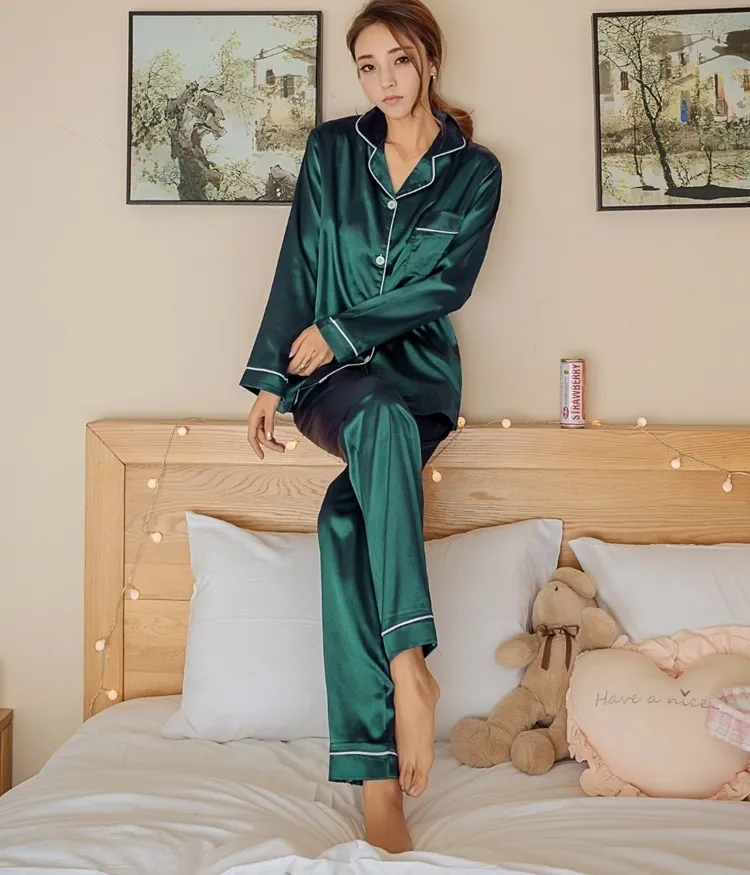 Womens Silk Satin Pajamas Pyjamas Set Sleepwear Pijama Pajamas Suit Female Sleep Two Piece Set Women's Loungewear Plus Size