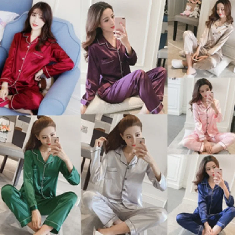Pajamas Sets for Women 2023 Sexy Silk Women Pijama Sets Sleepwear Long-sleeve Cardigan Set Female Ice Silk Pyjamas Home Clothing