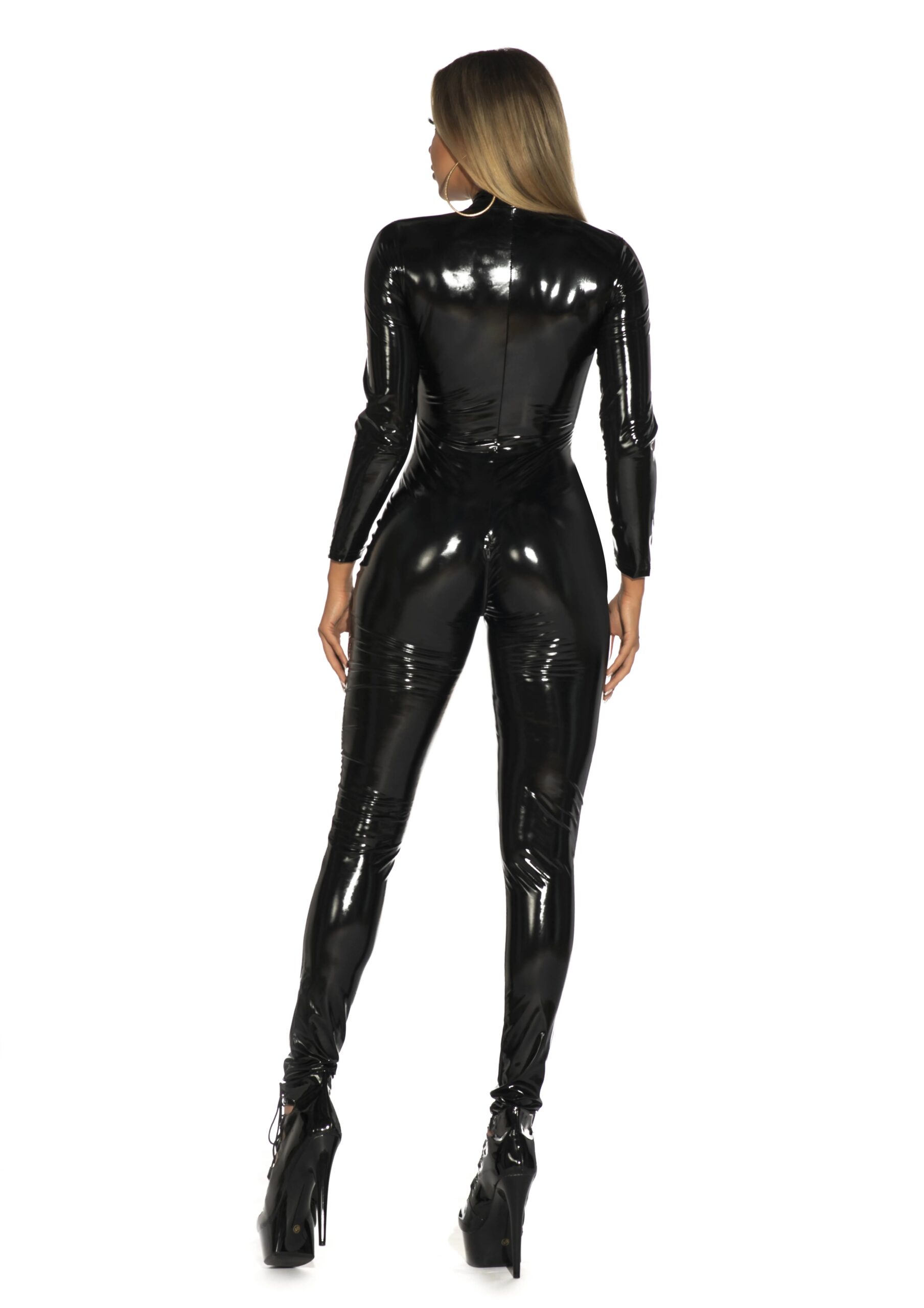 Large Size Latex Catsuit Faux Leather Women Jumpsuits Black wetlook PVC Bodysuit Sexy Bodycon Erotic Open Crotch clubwear
