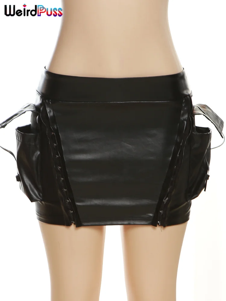 2 Piece Set  Hipster Faux Leather Skirt